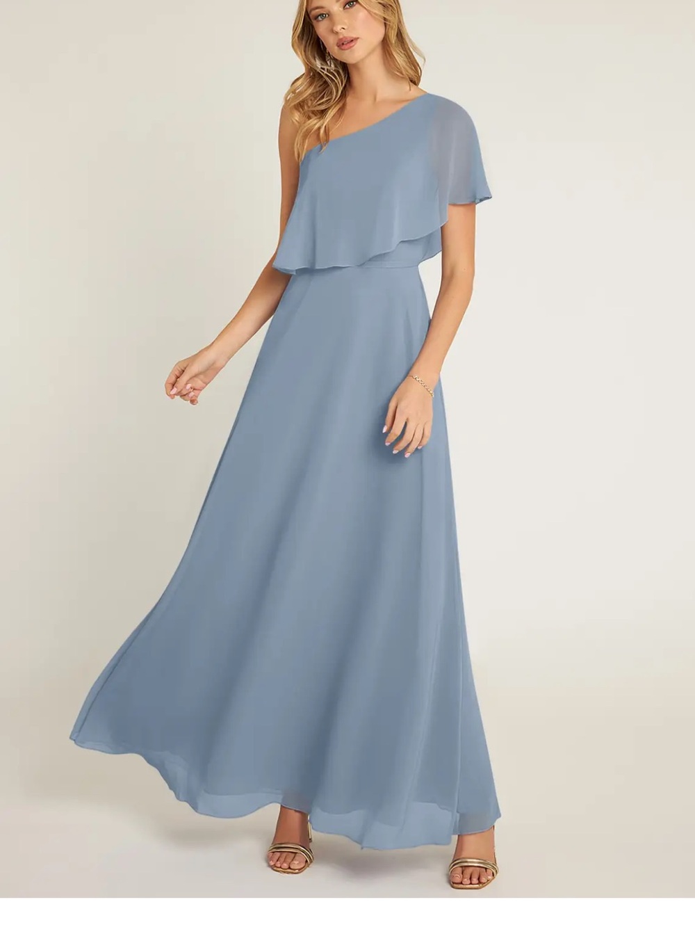 Azazie One-Shoulder Dusty Blue Chiffon Gown